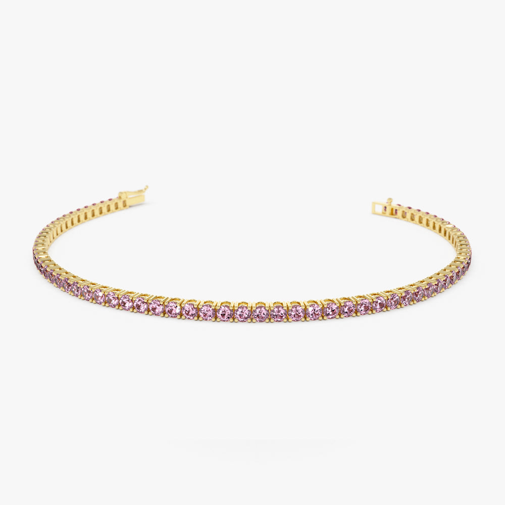 14k Prong Setting Pink Tourmaline Tennis Bracelet 14K Gold Ferkos Fine Jewelry