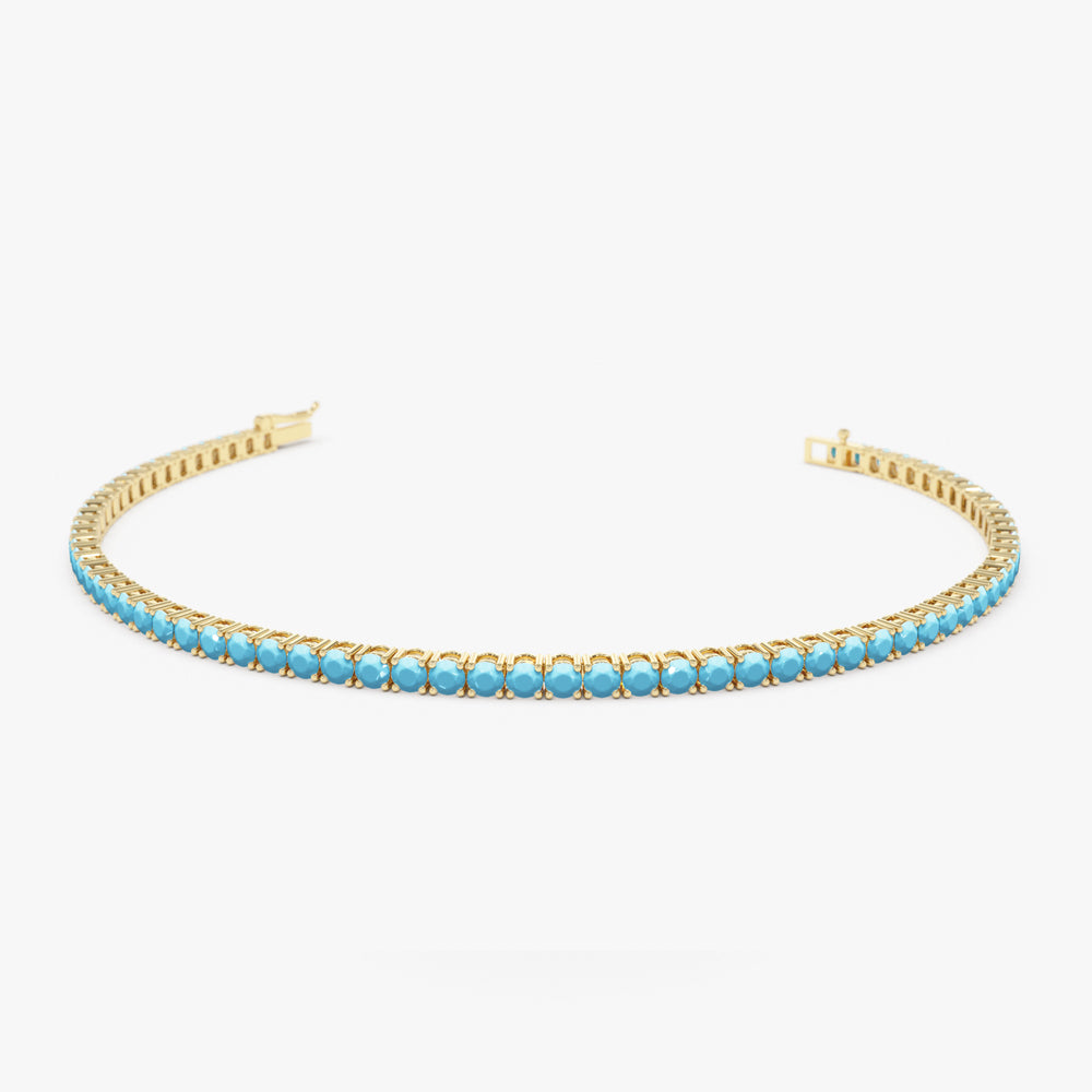 14k Prong Setting Turquoise Tennis Bracelet 14K Gold Ferkos Fine Jewelry