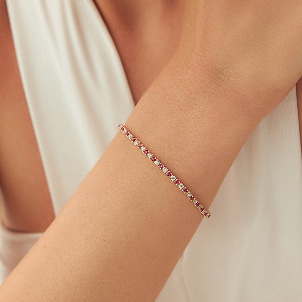 14k Prong Setting Diamond and Ruby Tennis Bracelet  Ferkos Fine Jewelry