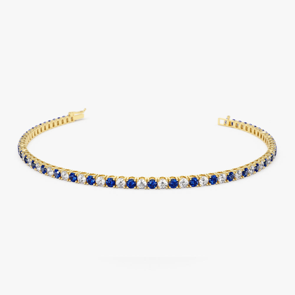 14k Prong Setting Diamond and Sapphire Tennis Bracelet 14K Gold Ferkos Fine Jewelry