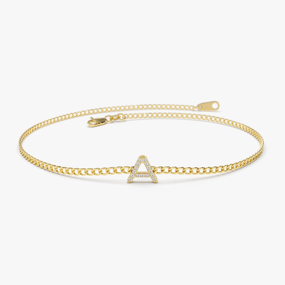 14k Diamond Initial Curb Bracelet 6 Inches Ferkos Fine Jewelry