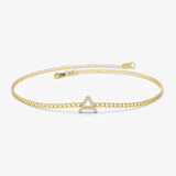 Delicate Pave Diamond Initial Letter Bracelet - 14K Solid White or Yel –  Abrau Jewelry