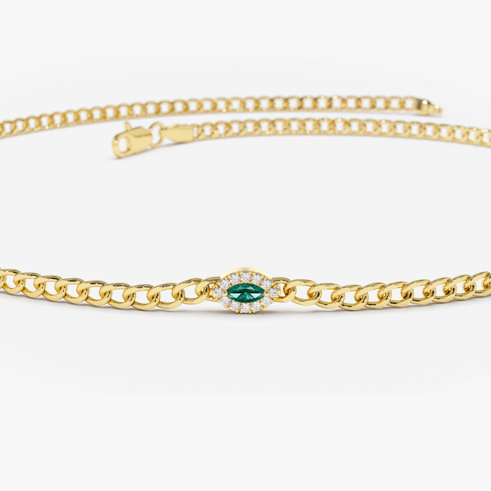 Curb Chain Bracelet with Emerald & Diamond