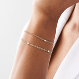 14k 2MM Curb Link Bracelet w/ Heart Shape Solitaire Round Diamonds  Ferkos Fine Jewelry