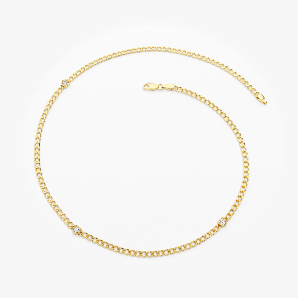 14k 2MM Curb Link Bracelet w/ Heart Shape Solitaire Round Diamonds  Ferkos Fine Jewelry