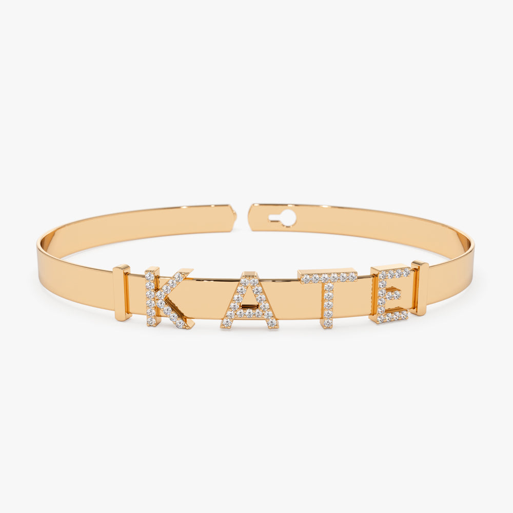 14K 5MM Sliding Diamond Initials Bangle 14K Rose Gold Ferkos Fine Jewelry
