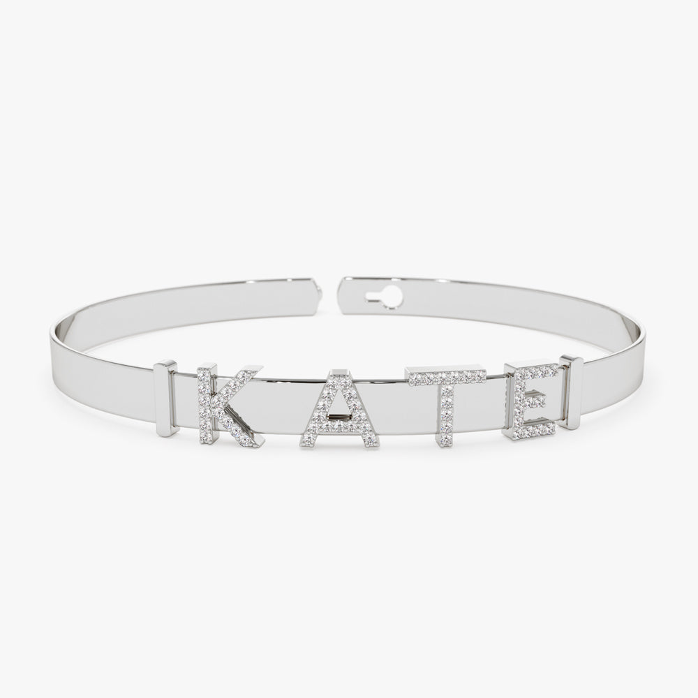 14K 5MM Sliding Diamond Initials Bangle 14K White Gold Ferkos Fine Jewelry
