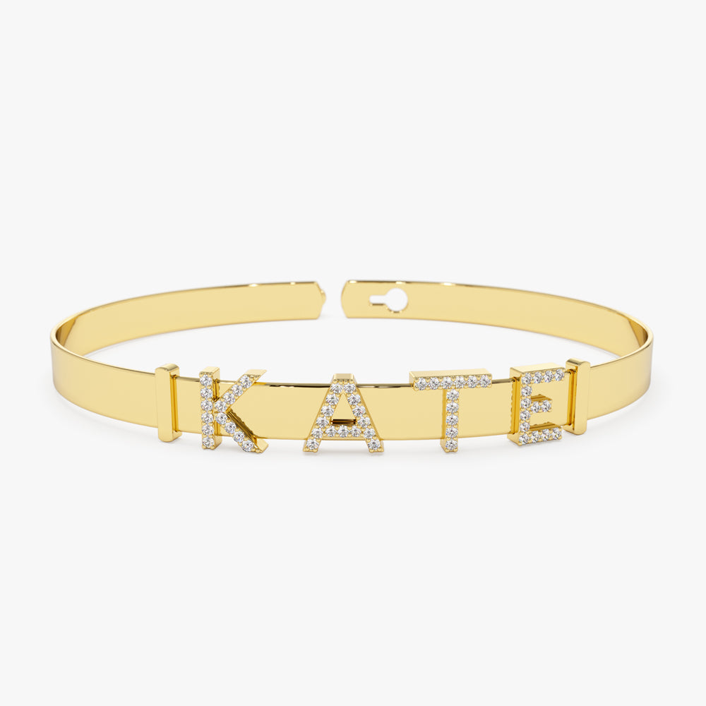  14K Real Solid Gold Initial Bracelet for Women