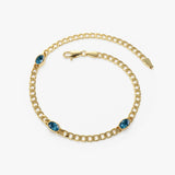 14k Cuban Link Bracelet w/ Bezel Setting London Blue Topaz 3 London Blue Topaz Ferkos Fine Jewelry