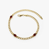 14k Cuban Link Bracelet w/ Bezel Setting Garnet 3 Garnets Ferkos Fine Jewelry