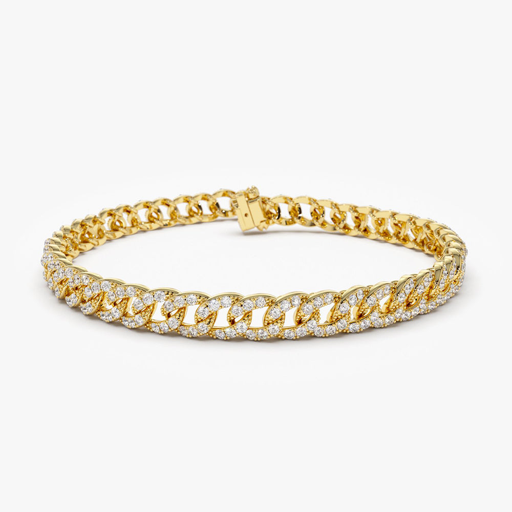 14k 4.8MM Diamond Cuban Link Bracelet 14K Gold Ferkos Fine Jewelry