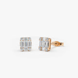 14k Mini Illusion Setting Baguette Studs 14K Rose Gold Ferkos Fine Jewelry