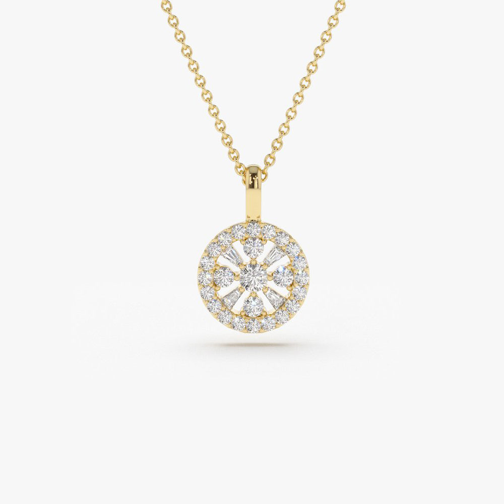 14K Baguette and Round Diamond Charm Necklace 14K Gold Ferkos Fine Jewelry