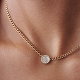 14k Gold Curb Link Baguette Diamond Disc Cluster Necklace  Ferkos Fine Jewelry