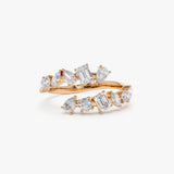 14K Solid Gold Cross Over Mix Diamond Ring 14K Rose Gold Ferkos Fine Jewelry
