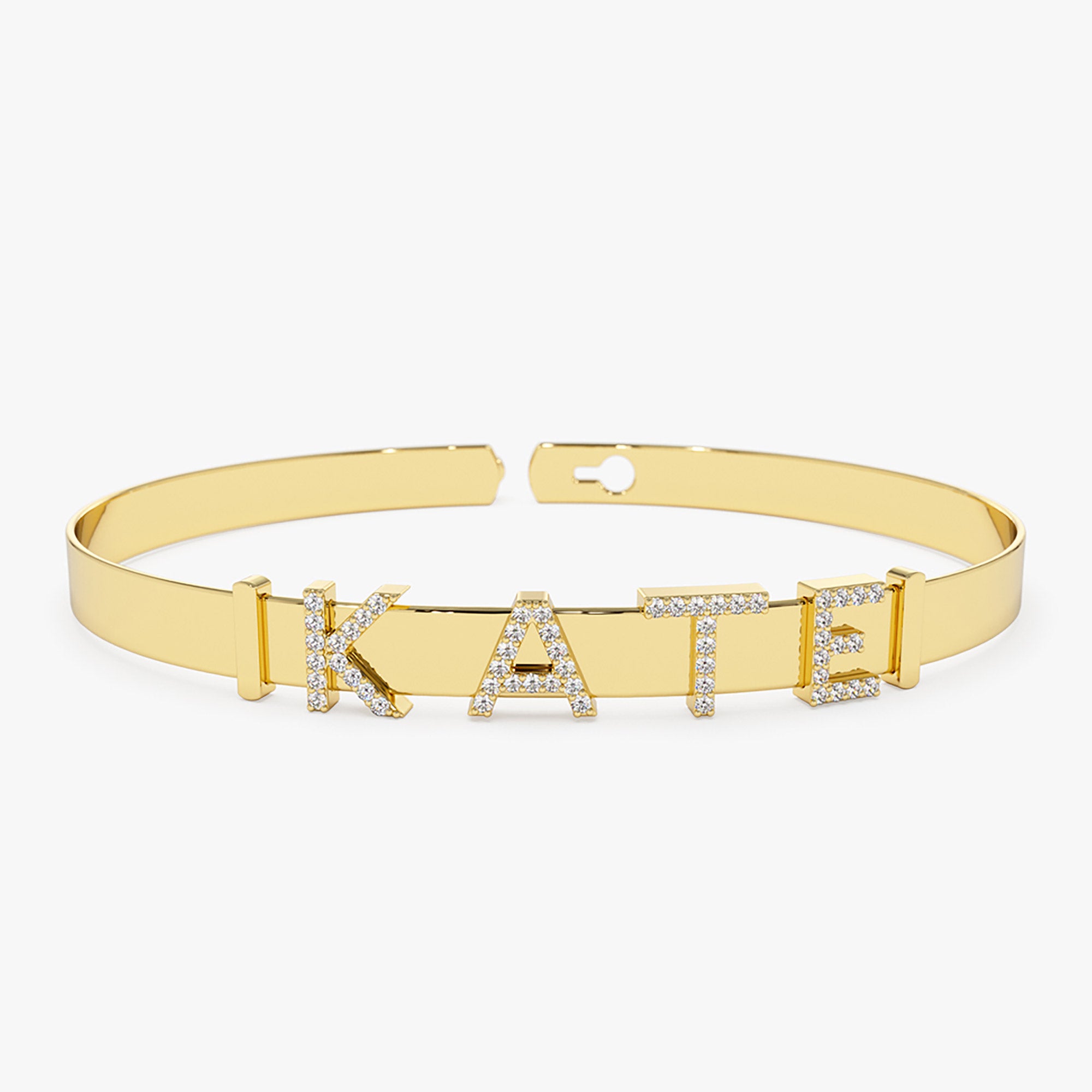 14K 5MM Sliding Diamond Initials Bangle 14K Gold Ferkos Fine Jewelry