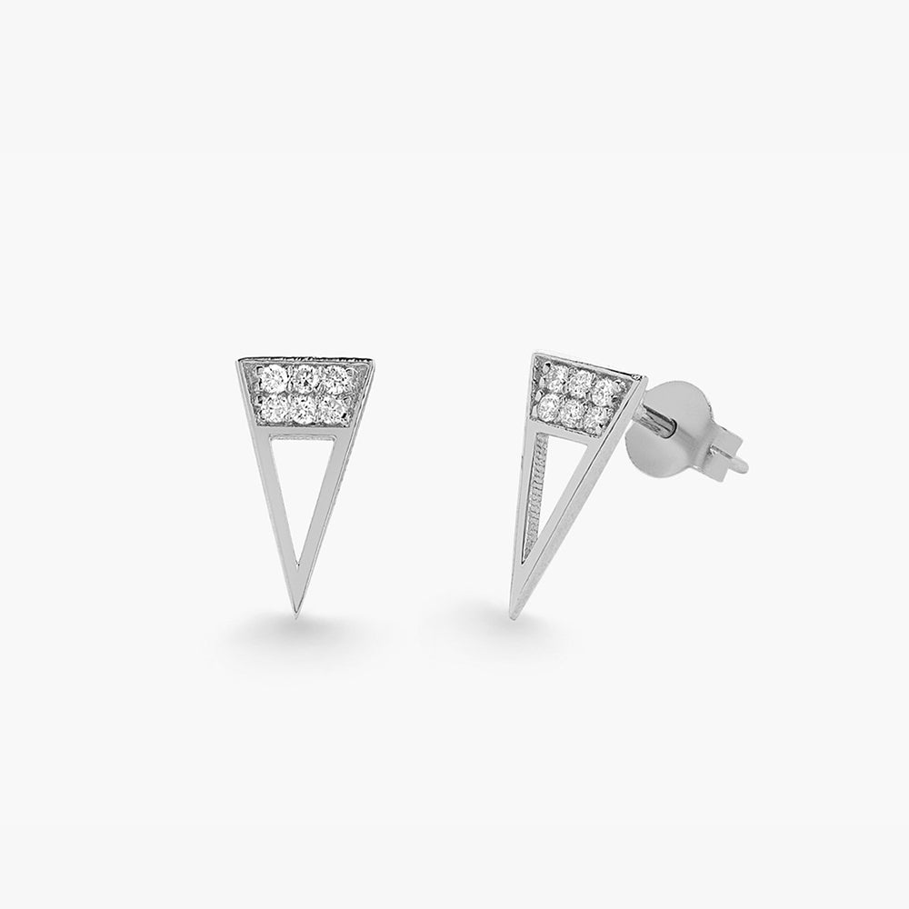 14K Gold Elongated Triangle Earrings with Micro Pave Diamonds – FERKOS FJ