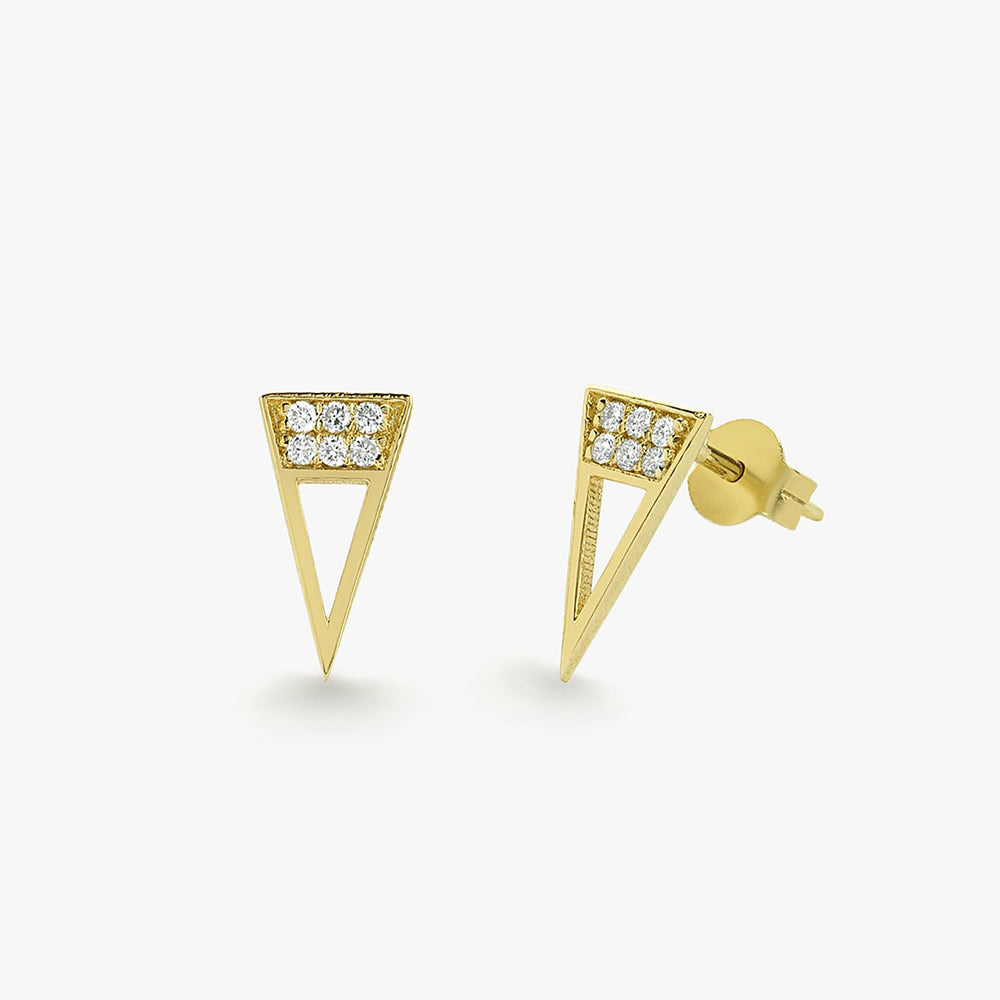 14K Gold Elongated Triangle Earrings with Micro Pave Diamonds 14K Gold Ferkos Fine Jewelry