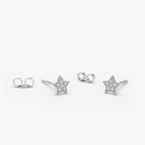 14K Gold Tiny Diamond Star Studs 14K White Gold Ferkos Fine Jewelry