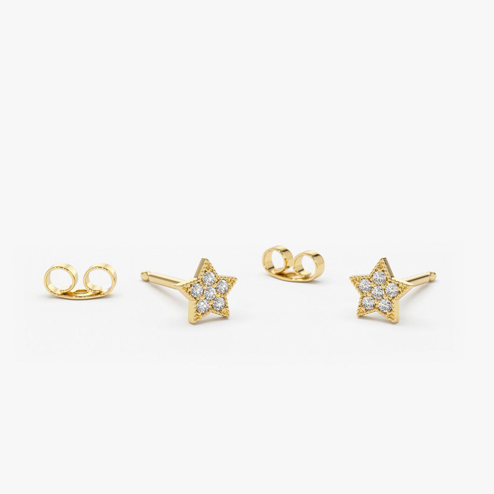 14K Gold Tiny Diamond Star Studs 14K Gold Ferkos Fine Jewelry