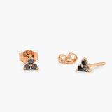 14K Gold Tiny Black Diamond Trio Stud Earrings 14K Rose Gold Ferkos Fine Jewelry