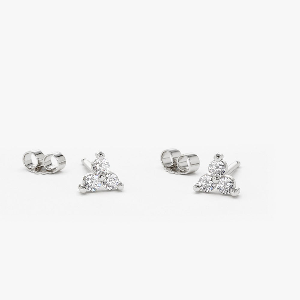 14K Gold Prong Setting Diamond Trio Tiny Stud Earrings – FERKOS FJ