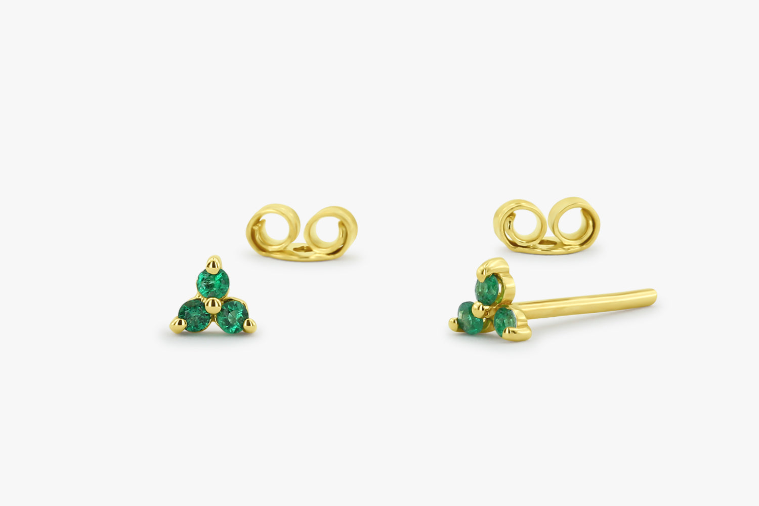 14K Gold Tiny Trio Emerald Earrings 14K Gold Ferkos Fine Jewelry