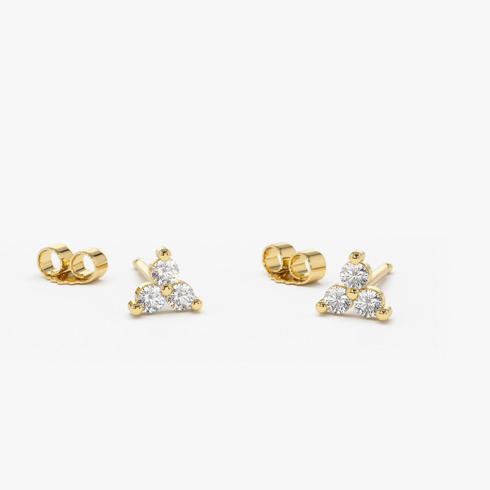 14K Gold Prong Setting Diamond Trio Tiny Stud Earrings 14K Gold Ferkos Fine Jewelry
