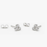 14K Gold Dainty Round Cut Diamond Trio Stud Earring 14K White Gold Ferkos Fine Jewelry
