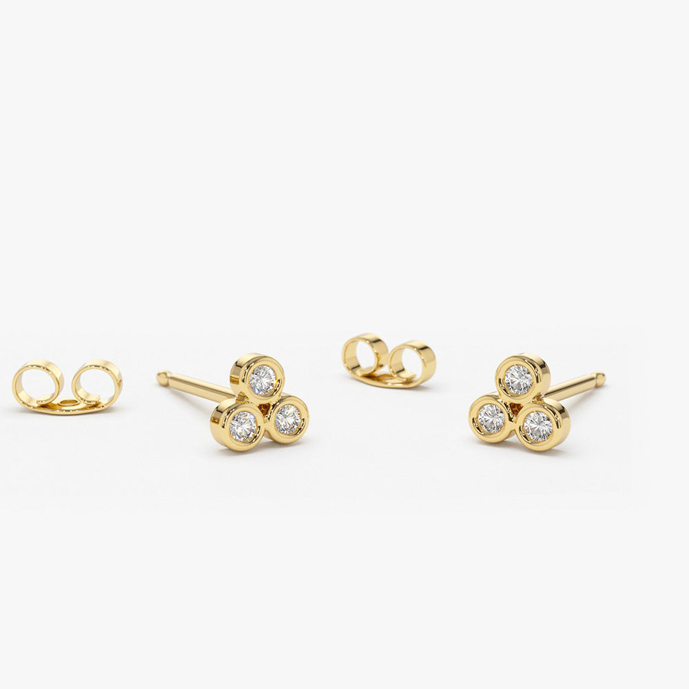 14K Gold Dainty Round Cut Diamond Trio Stud Earring 14K Gold Ferkos Fine Jewelry