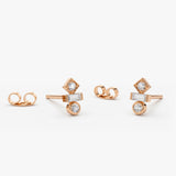 14K Gold Baguette and Round Cut Mix Diamond Earrings 14K Rose Gold Ferkos Fine Jewelry