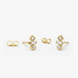 14K Gold Baguette and Round Cut Mix Diamond Earrings 14K Gold Ferkos Fine Jewelry