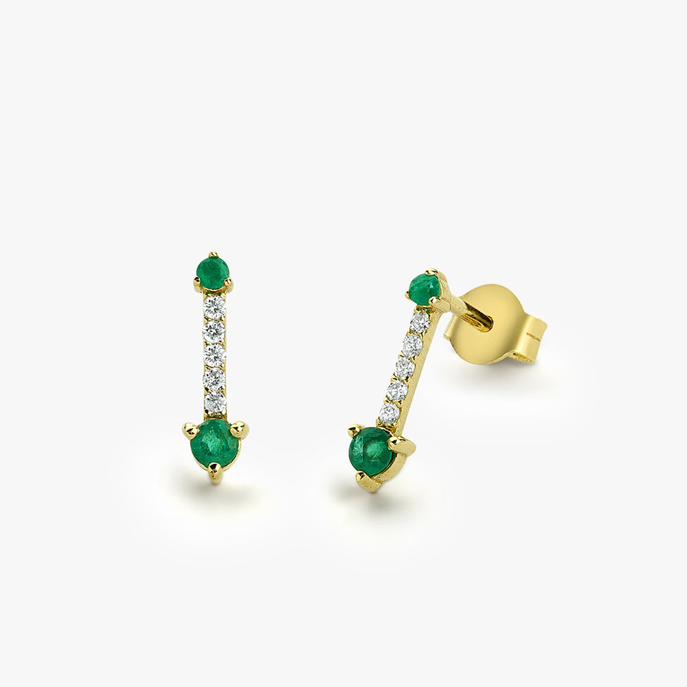 14K Gold Round Emerald and Diamond Earrings 14K Gold Ferkos Fine Jewelry