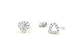 14K Gold Mini Heart Earrings Diamond Studs 14K White Gold Ferkos Fine Jewelry