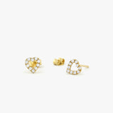 14K Gold Mini Heart Earrings Diamond Studs 14K Gold Ferkos Fine Jewelry