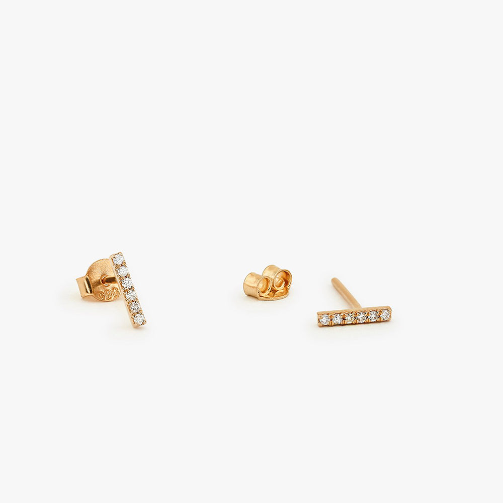 14K Gold Diamond Bar Stud Earrings