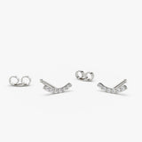 14K Gold Diamond Curved Bar Stud Earrings 14K White Gold Ferkos Fine Jewelry