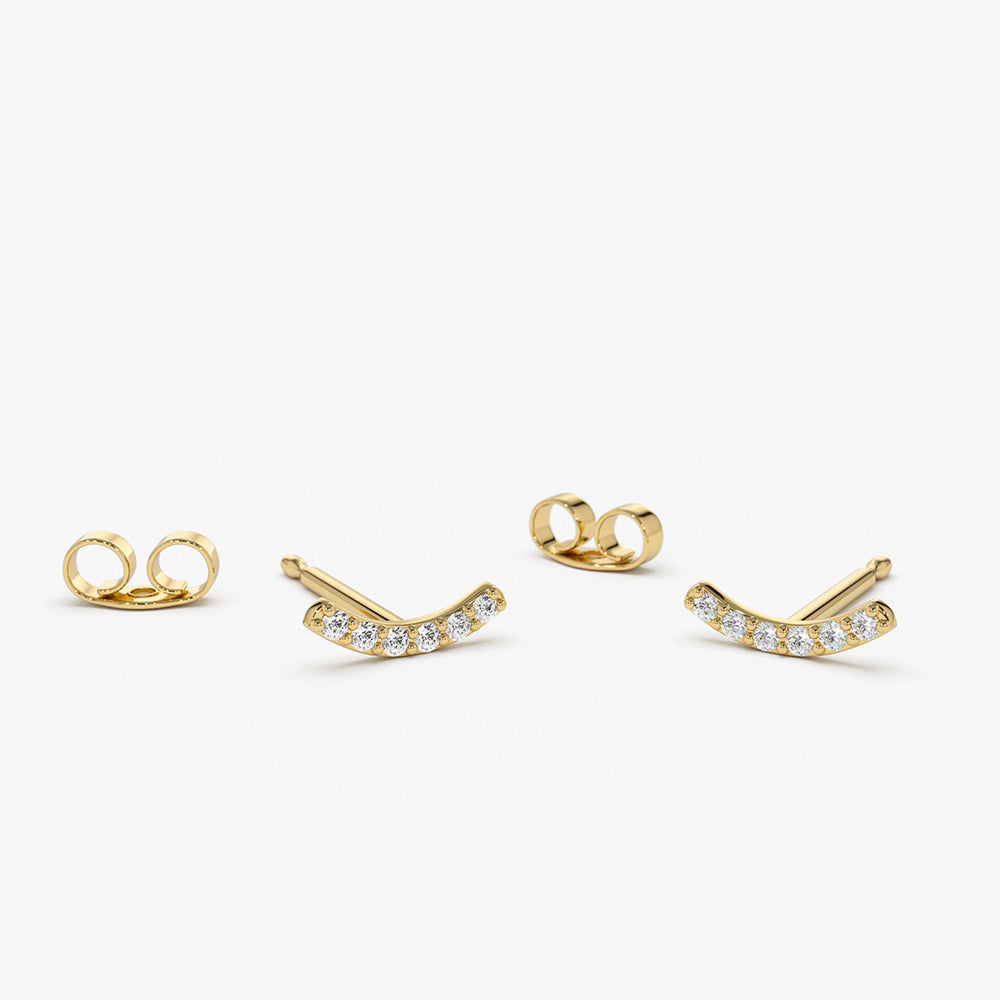 14K Gold Diamond Curved Bar Stud Earrings 14K Gold Ferkos Fine Jewelry