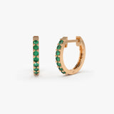 14K Gold Emerald Huggie Hoop Earrings 14K Rose Gold Ferkos Fine Jewelry