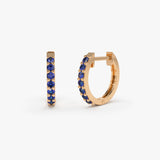 14K Gold Sapphire Huggie Hoop Earrings 14K Rose Gold Ferkos Fine Jewelry