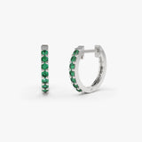 14K Gold Emerald Huggie Hoop Earrings 14K White Gold Ferkos Fine Jewelry