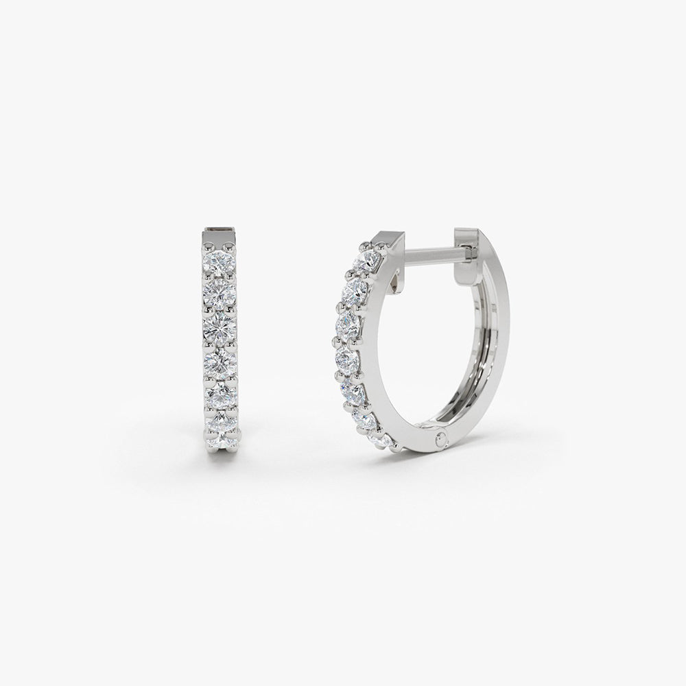 Small diamond hoop earrings white gold Sale
