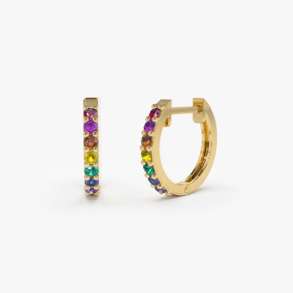 14K Gold Multi Color Huggie Hoop Earrings 14K Gold Ferkos Fine Jewelry