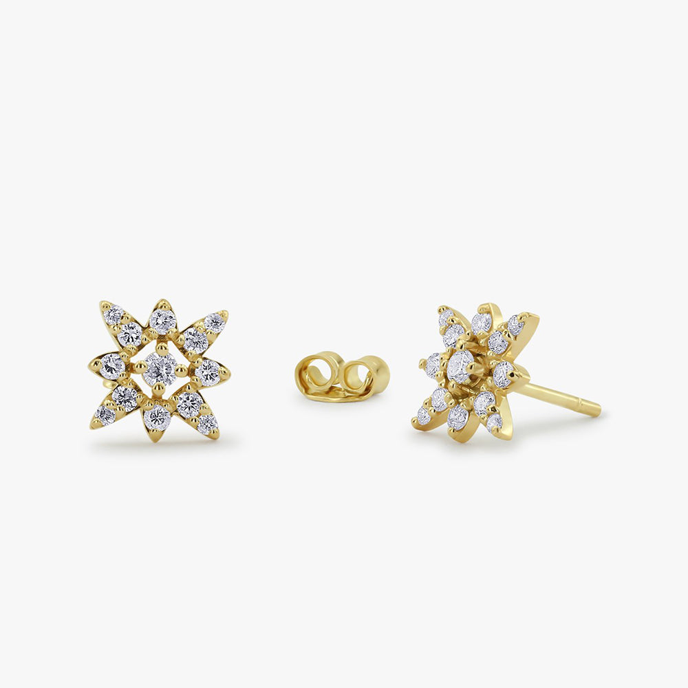 14K Gold Compass Star Diamond Earrings 14K Gold Ferkos Fine Jewelry