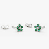 14K Emerald and Diamond Flower Studs 14K White Gold Ferkos Fine Jewelry