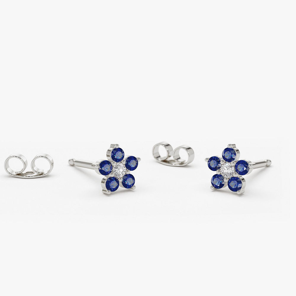 Lapis Lazuli Cornflower Stud Earrings in Silver, Flower Lapis Lazuli Cornflower Stud Earrings in Silver, Flower