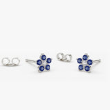 14k Sapphire and Diamond Flower Studs 14K White Gold Ferkos Fine Jewelry