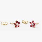 14K Ruby and Diamond Flower Studs 14K Gold Ferkos Fine Jewelry