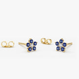 14k Sapphire and Diamond Flower Studs 14K Gold Ferkos Fine Jewelry
