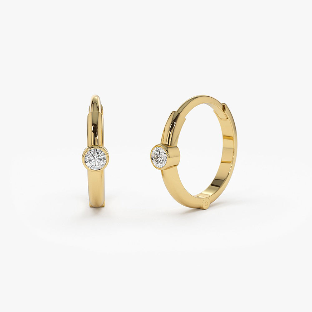 14K Single Bezel Set Diamond Hoops 14K Gold Ferkos Fine Jewelry